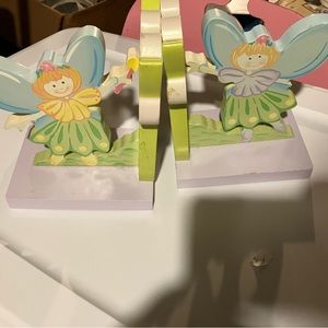 Fairy book ends wooden painted used not perfect condition
